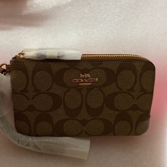 NWT 🔥 Coach Double Corner Zip Wristlet In Signature Canvas